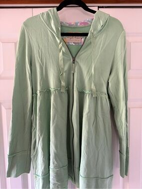 evy's tree Mint Green Hooded Zip-Up Jacket with Gathered Waist